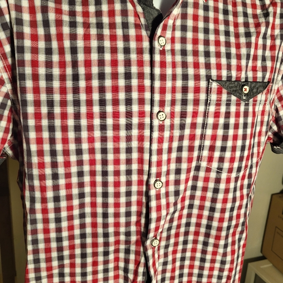 MBX Denim Wear Men's Short Sleeve Button Shirt Red/Blue Size M - Picture 7 of 16